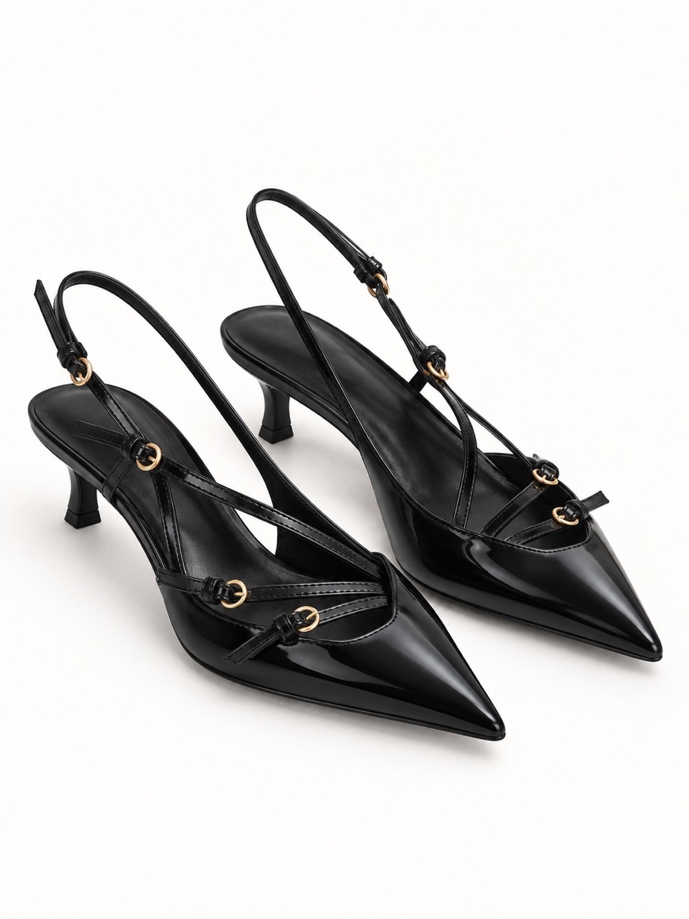 Tony Bianco Koko Black Hi Shine Slingback Kitten Heels Size 9.5